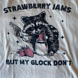White Short Sleeve Graphic Tee with Raccoon Design